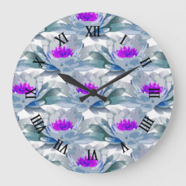 Relógio Grande cinza de flores roxas