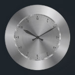 Relógio Grande Cinza de prata Design metálico sem aço inoxidável<br><div class="desc">Simples cinza de aço inoxidável metálico elegante,  elegante e brilhante design.</div>