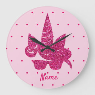 Relógio Grande Cinza de sol fofo cor-de-rosa-Unicorn