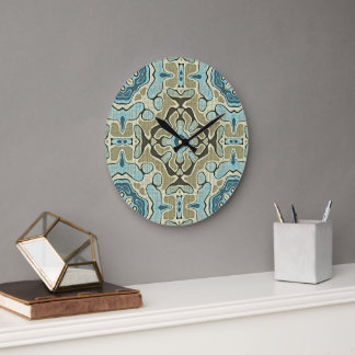 Relógio Grande Cinza Verde Azul Ochre Hip Bohemian Bali Art