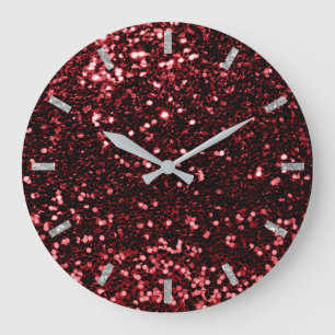 Relógio Grande Cinza Vermelha Brilhante Ruby Faux Glitter Glam