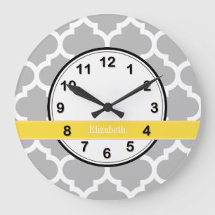 Relógio Grande Cinza White Marroquino #5 Nome do Abacaxi Monogram