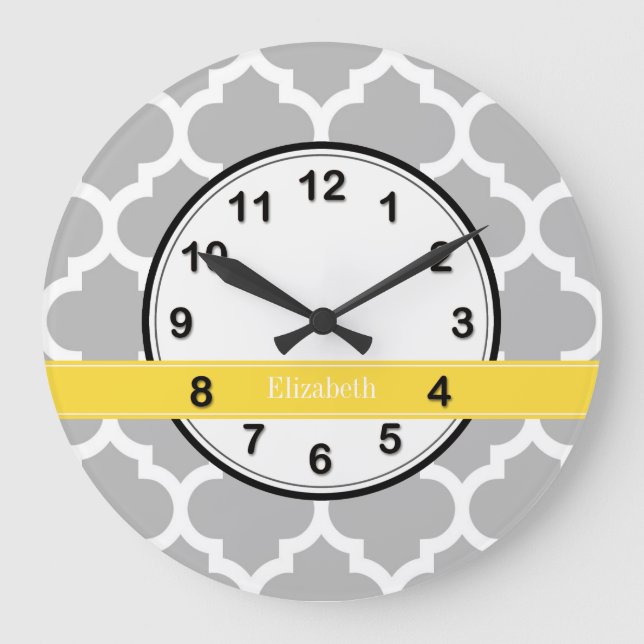 Relógio Grande Cinza White Marroquino #5 Nome do Abacaxi Monogram (Frente)