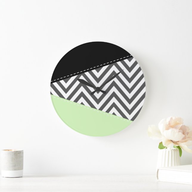 Relógio Grande Cinza Zigzag, Cinza Chevron, Zigzag Patterno, Casa (Lar)