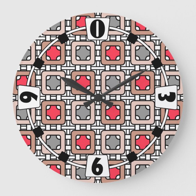 Relógio Grande cinzas de arte moderna geométrica deco, bege (Frente)
