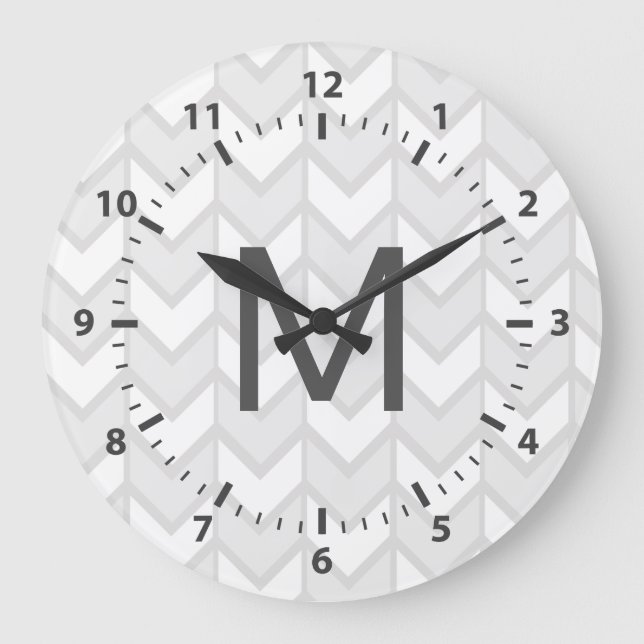 Relógio Grande Cinzas Elegantes Boêmian e Chevrons Brancos (Frente)