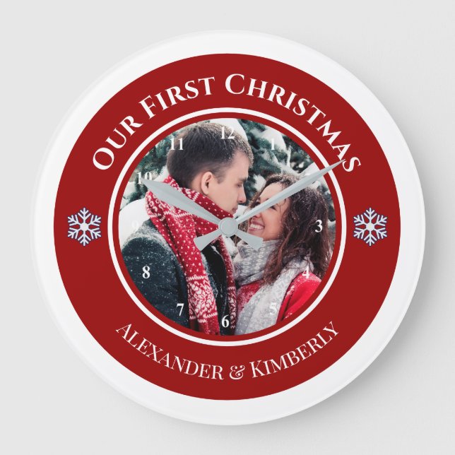Relógio Grande Círculo Branco Vermelho de Natal com Textos no Top (Frente)