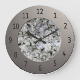 Relógio Grande Círculo de Dígitos Metálicos Branco Granito Rock B