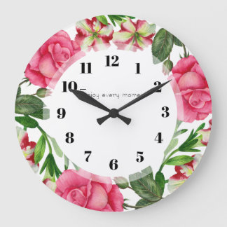 Relógio Grande Círculo de Fusca das Flores Rosa de Aquarela