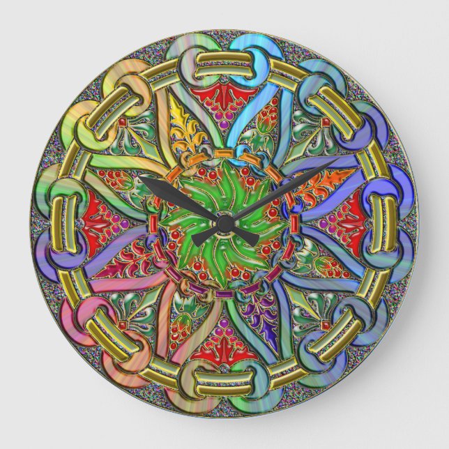 Relógio Grande Círculo de rico Arte Floral (Frente)