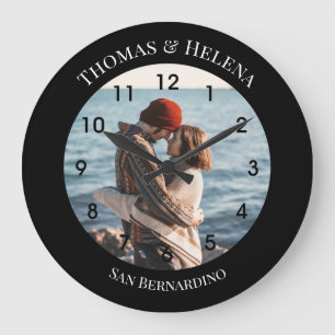 Relógio Grande Círculo Preto Personalizado com Textos Inferiores