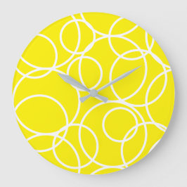 Relógio Grande Círculos brancos geométricos Abstrato amarelo