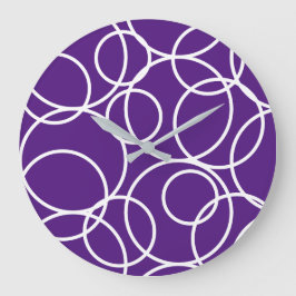 Relógio Grande Círculos Brancos Geométricos Abstrato Roxo