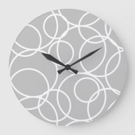 Relógio Grande Círculos Brancos Geométricos Cinza