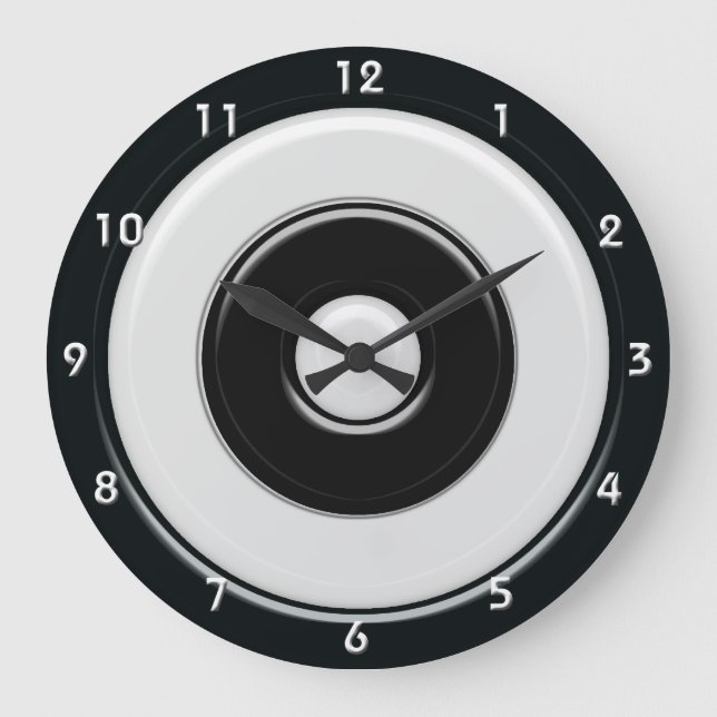 Relógio Grande Círculos & Bullseye pretos & brancos com números (Frente)
