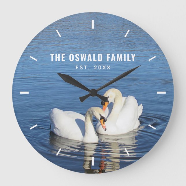 Relógio Grande Cisnes na Fotografia de Água Azul Personalizadas (Frente)