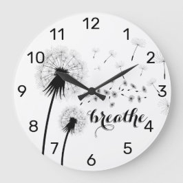 Relógio Grande Citação Inspirativa Moderna RESPIRA Dandelion