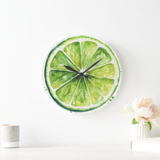 Relógio Grande Citrus Lemon Green Fruit Slice Round Clock