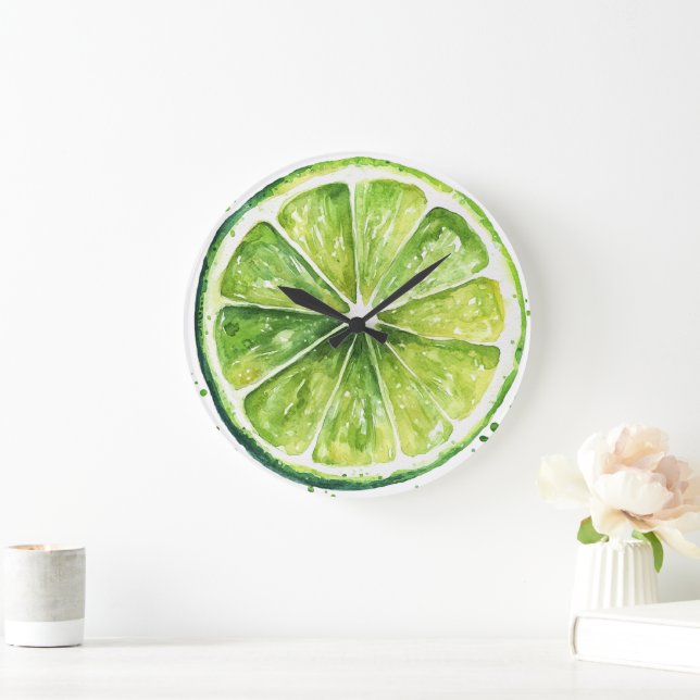 Relógio Grande Citrus Lemon Green Fruit Slice Round Clock (Lar)