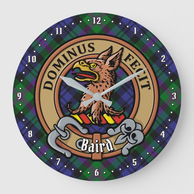 Relógio Grande Clan Baird Crest sobre Tartan (Frente)