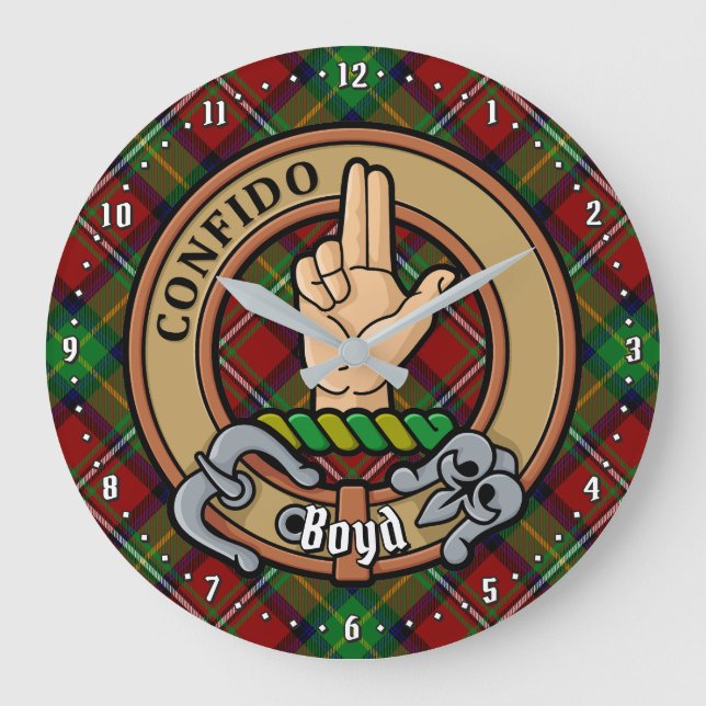 Relógio Grande Clan Boyd Crest sobre Tartan (Frente)
