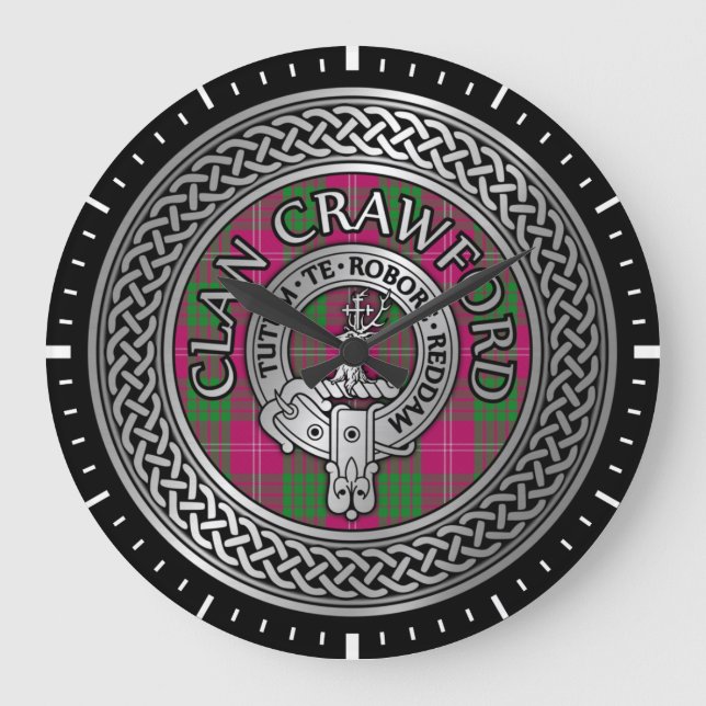 Relógio Grande Clan Crawford Crest & Tartan Knot (Frente)