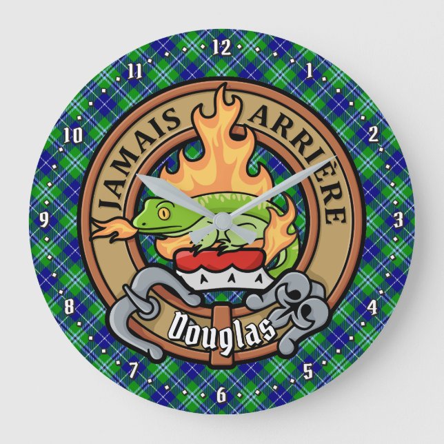 Relógio Grande Clan Douglas Crest sobre Tartan (Frente)
