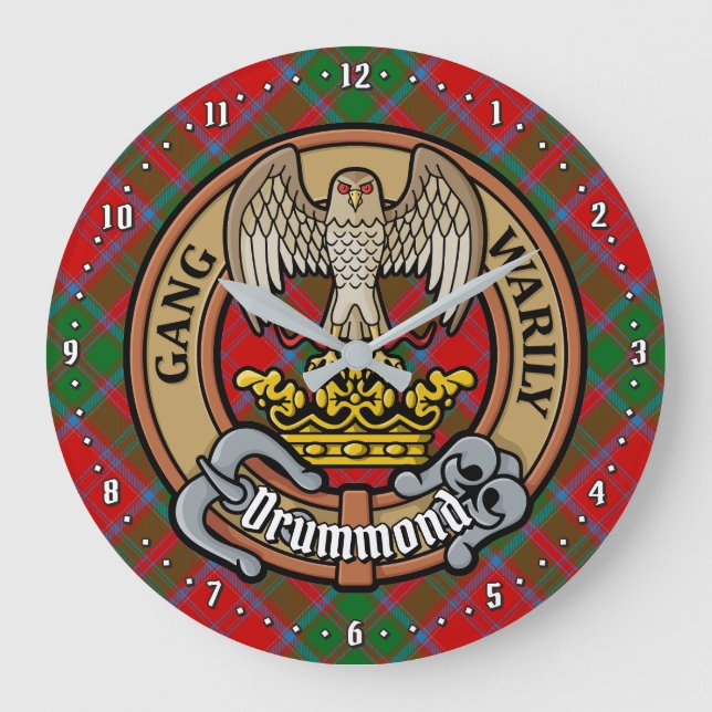 Relógio Grande Clan Drummond Crest sobre Tartan (Frente)
