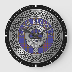 Relógio Grande Clan ELLioTT Crest & Tartan Knot Large Clock
