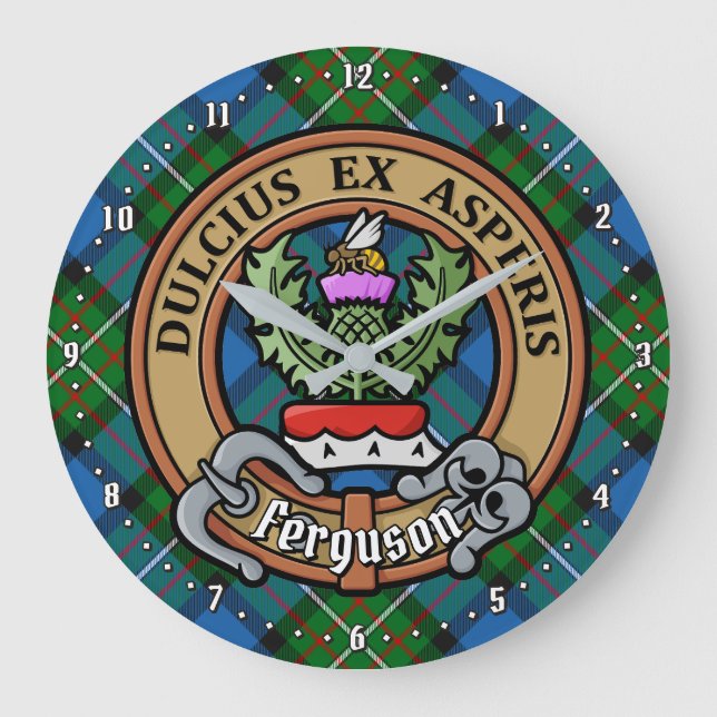 Relógio Grande Clan Ferguson Crest sobre Tartan (Frente)