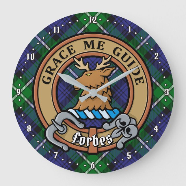 Relógio Grande Clan Forbes Crest sobre Tartan (Frente)