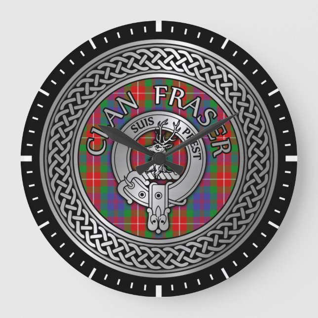 Relógio Grande Clan Fraser Crest & Tartan Knot Large Clock (Frente)