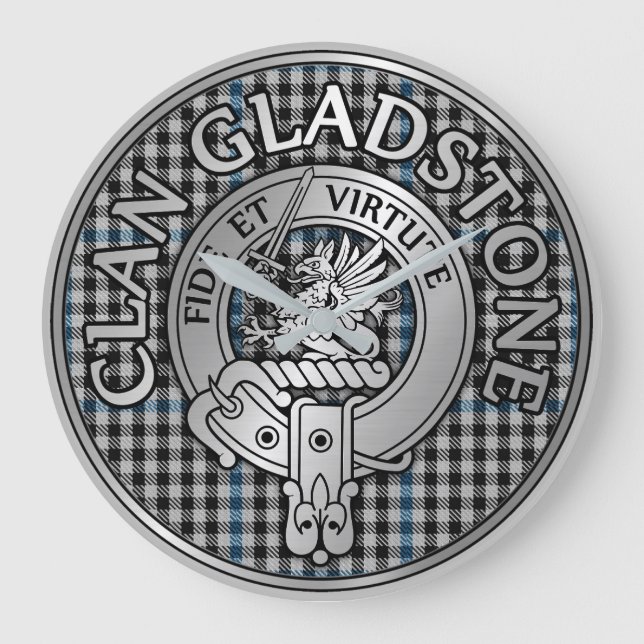 Relógio Grande Clan Gladstone Crest & Tartan (Frente)