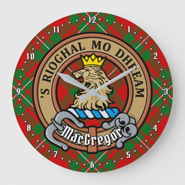 Relógio Grande Clan Gregor Crest sobre Tartan (Frente)