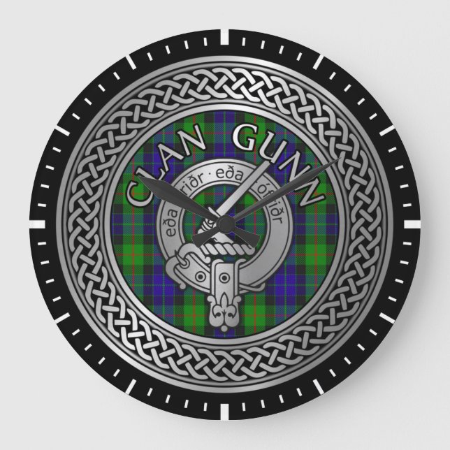 Relógio Grande Clan Gunn Crest & Tartan Knot Large Clock (Frente)