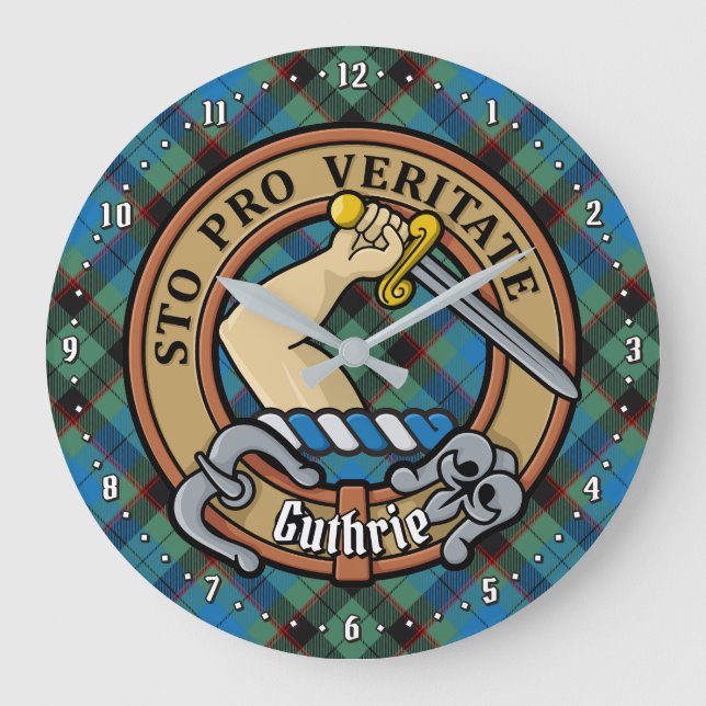 Relógio Grande Clan Guthrie Crest sobre Tartan (Frente)