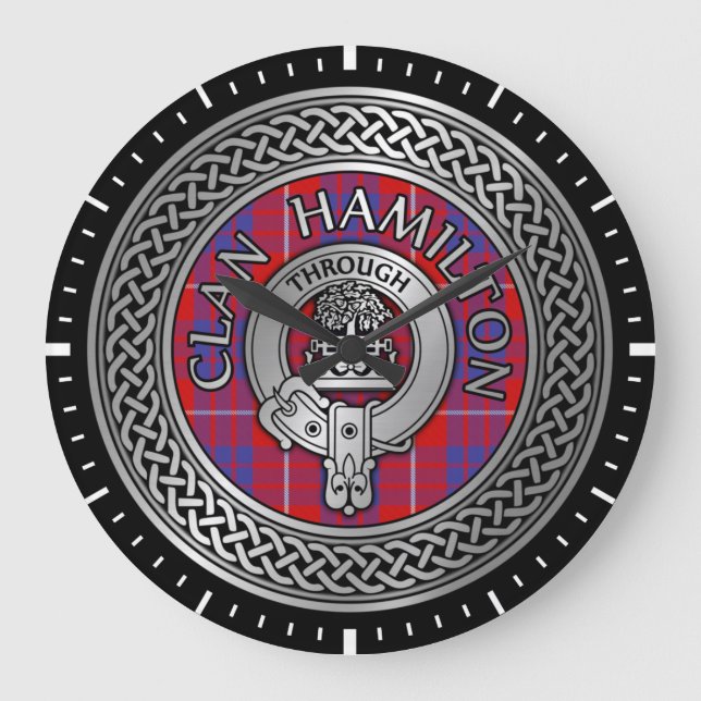 Relógio Grande Clan Hamilton Crest & Tartan Knot Large Clock (Frente)