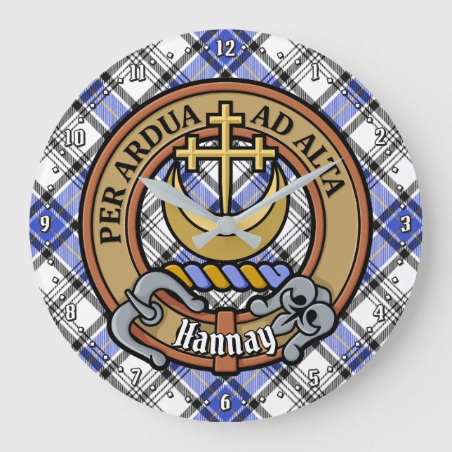 Relógio Grande Clan Hannay Crest sobre Tartan (Frente)