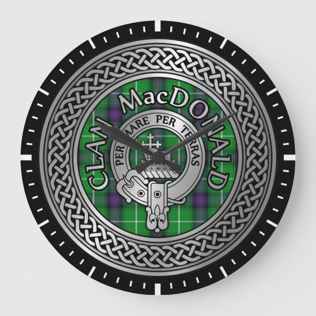 Relógio Grande Clan MacDonald Crest e Tartan Knot (Frente)