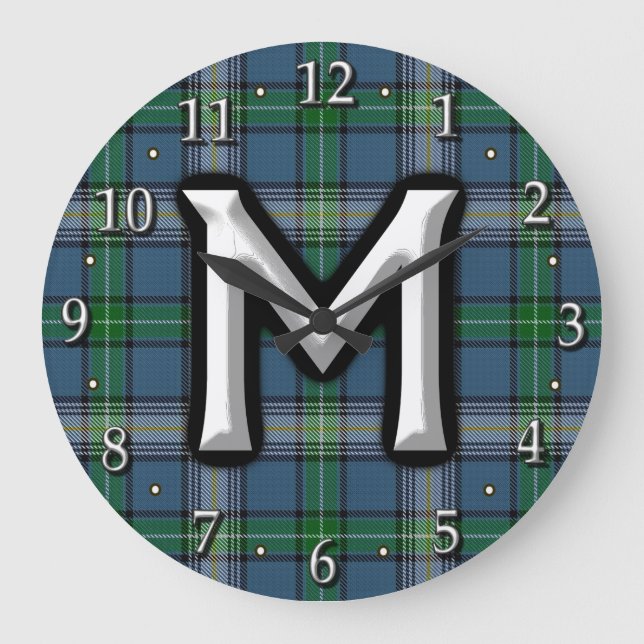 Relógio Grande Clan MacDowall McDowell - Letra M Monograma Tartan (Frente)