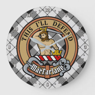 Relógio Grande Clan MacFarlane Crest sobre Tartan Preto e Branco