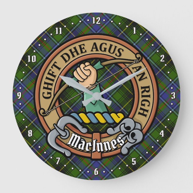 Relógio Grande Clan MacInnes Crest sobre Tartan (Frente)