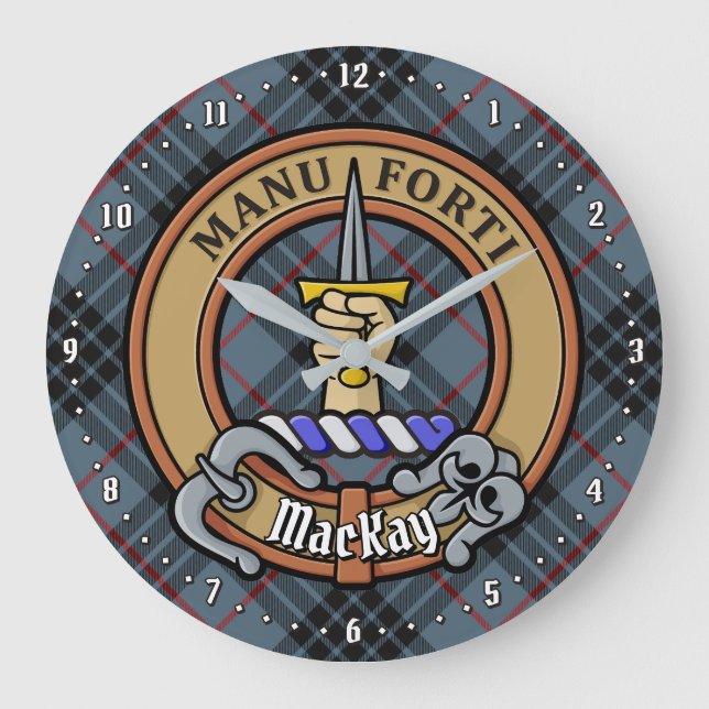 Relógio Grande Clan MacKay Crest sobre Blue Tartan (Frente)