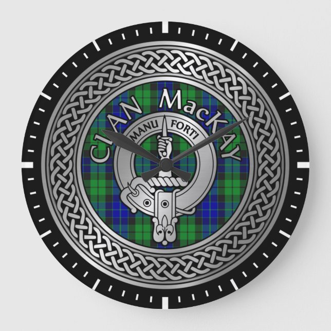 Relógio Grande Clan MacKay Crest & Tartan Knot Large Clock (Frente)