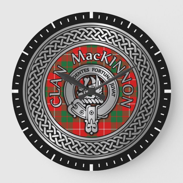 Relógio Grande Clan MacKinnon Crest & Tartan Knot Large Clock (Frente)