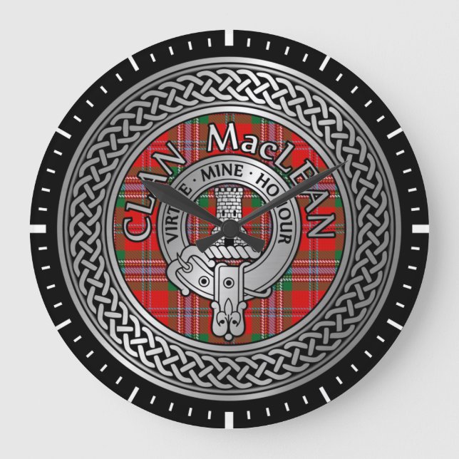 Relógio Grande Clan MacLean Crest & Tartan Knot Large Clock (Frente)