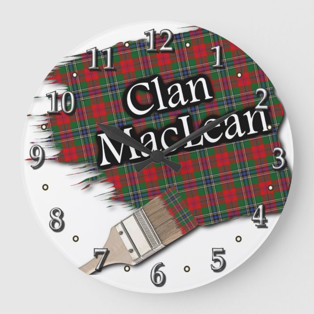 Relógio Grande Clan MacLean Tartan Paint Brush Clock (Frente)