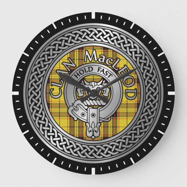 Relógio Grande Clan MacLeod Crest & Tartan Knot Large Clock (Frente)