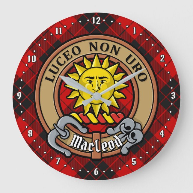 Relógio Grande Clan MacLeod de Raasay Crest sobre Tartan (Frente)