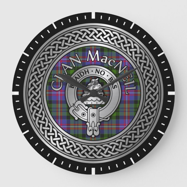 Relógio Grande Clan MacNeil Crest e Tartan Knot (Frente)